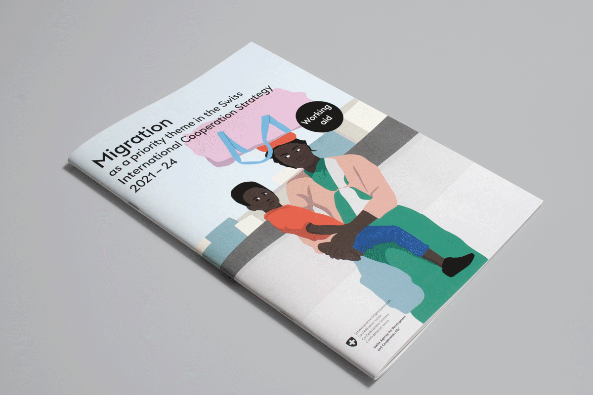 Migration plays a pivotal role in shaping the lives of millions of people and entire societies around the world. This is why the issue is also a priority topic for Switzerland in its International Cooperation Strategy 2021 – 24. The Working Aid developed here provides background information on Switzerland's activities related to migration policy and provides strategic orientation as well as tools in the implementation of the mandate. With large-scale illustrations, infographics and typographically strongly structured content, the brochure is intended to structure complex information with design means, guide the reader and have a visual impact.